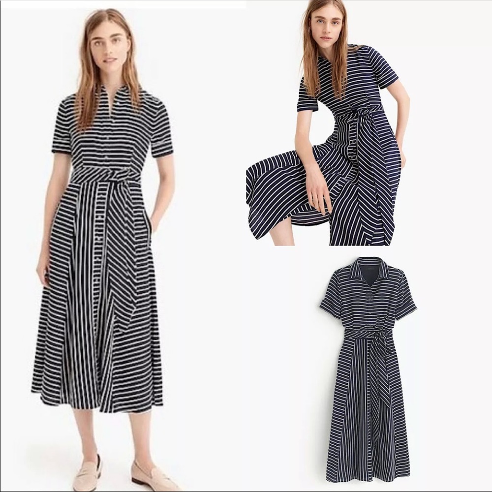 J. Crew Navy Silk Striped Dress